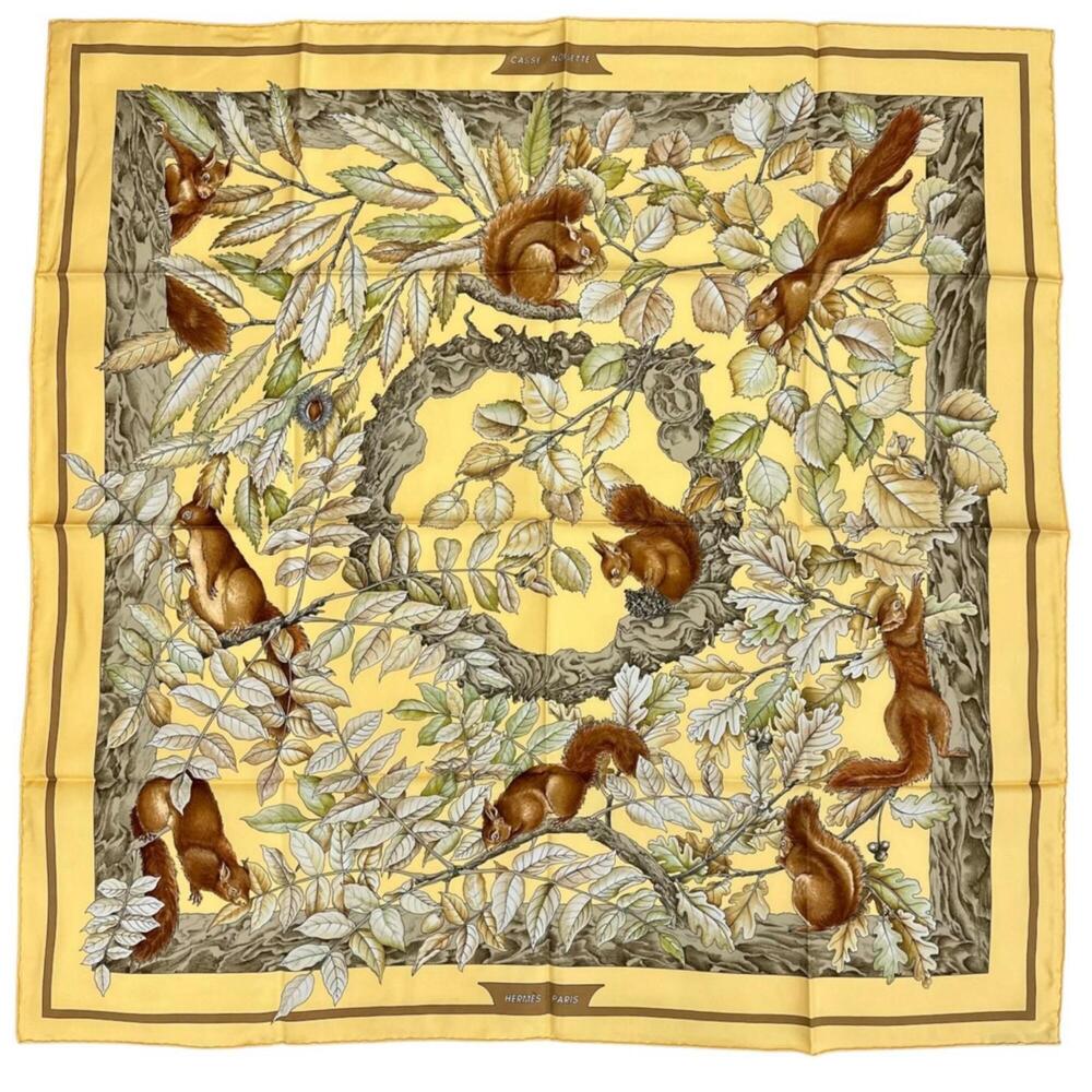 HERMES Casse Noisette Nutcracker Scarf/Muffler, Silk, Yellow, Women's, Carre 90
